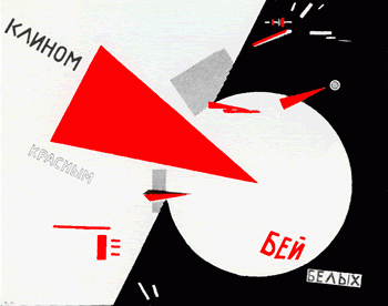 Colpite i bianchi col cuneo rosso_lissitzky1920